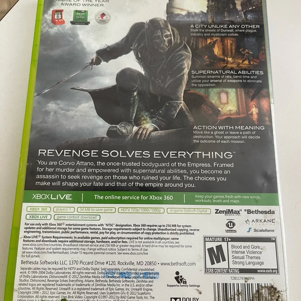 xbox 360 dishonored Video Game‎